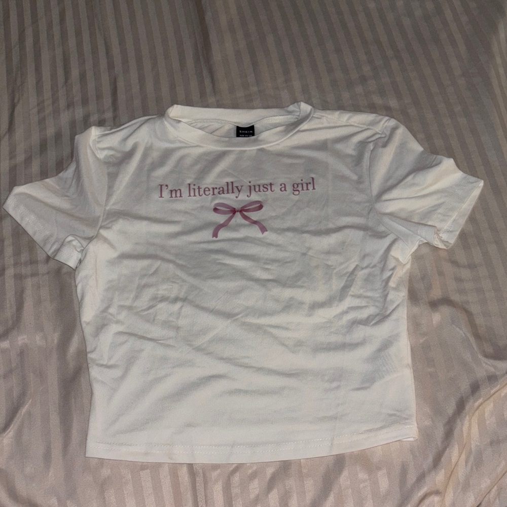 White T-Shirt with Pink Print